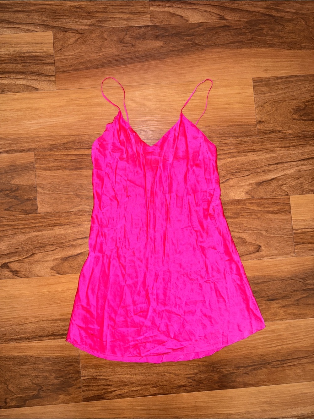 Vintage La Mouette hot pink neon 100% silk night slip dress